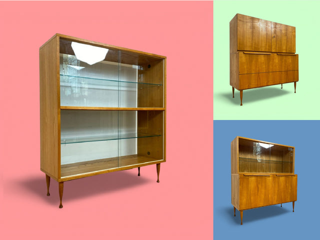 WMK Schöner & gut erhaltener Mid-Century Highboard in Esche aus 1966 von VEB Bad Liebenwerda, baugleich mit VEB Hellerau # Schrank Wäscheschrank Wäschekommode Sideboard Kommode 60er DDR Vintage Retro