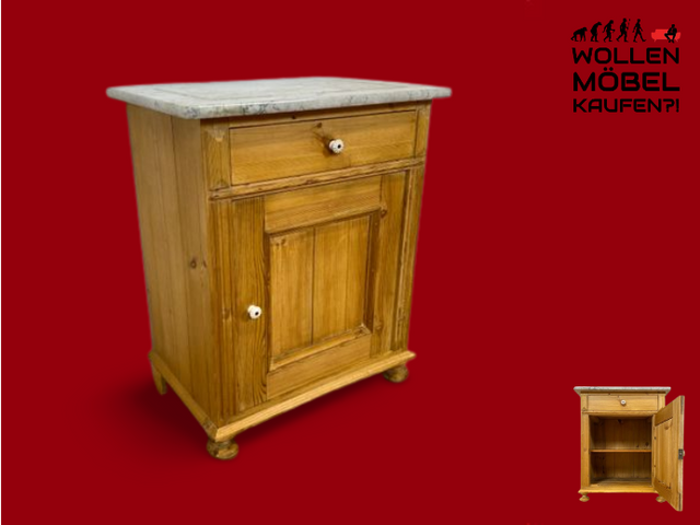 WMK I Schöne nordische antike Kommode aus vollem Holz mit Marmorplatte, Schublade & Keramikgriffen I Schrank Marmorkommode Flurkommode Waschtisch Ablage Weichholz Jugendstil Vintage Berlin Jena Herne