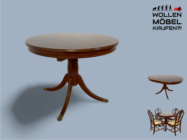 WMK I Set aus 4 eleganten Esszimmerstühlen in englischem Stil mit Armlehnen und hochwertigem Sitzbezug I Stühle Armlehnstühle Küchenstühle Holzstühle Regency Empire Vintage Möbel Berlin Leipzig Bremen