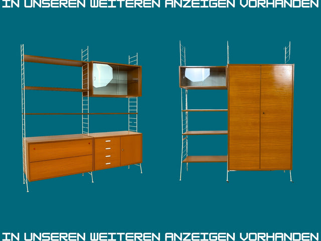 Kultiges modulares DDR Regalsystem Sybille aus 1968 mit weißen Regalleitern & Vitrine