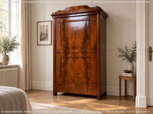 Hochwertiger handpolierter antiker Wäscheschrank in edlem Nussbaum I Biedermeier um 1850 I Schrank Kleiderschrank Highboard Bücherschrank Anrichte Flurschrank Vintage I