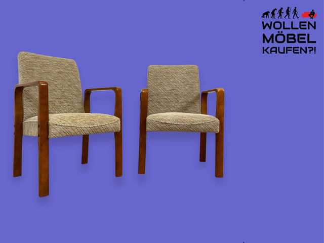 WMK # 1/3 Formschöner, bequemer & sehr gut erhaltener Mid-Century Sessel mit hellem Originalbezug & Teakholz Rahmen # Stuhl Sessel Lesesessel Armchair Armlehnsessel Schreibtischstuhl Vintage 60er 70er