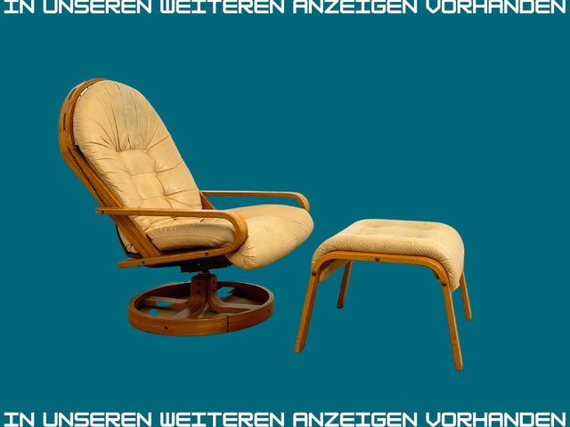 Eleganter norwegischer Designer Fußhocker von Rybo Rykken mit beigem Echtleder Bezug