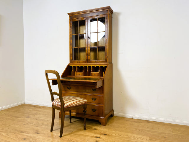 WMK I Hochwertiger Stilmöbel Aufsatz Sekretär im englischen Stil mit Vitrine und Schreibunterlage aus Leder I Schreibschrank Schreibtisch Desk Bücher Schrank Kommode Highboard Vintage Empire Regency