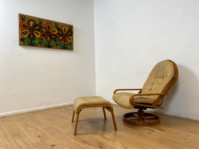Eleganter norwegischer Designer Fußhocker von Rybo Rykken mit beigem Echtleder Bezug