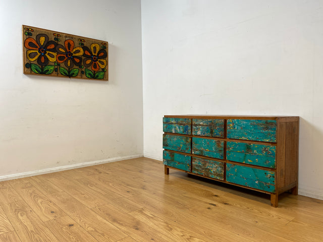 Wunderschönes und nachhaltiges Sideboard handgefertigt aus altem Bootsholz in Originalfarben I Teakholz massiv I Kommode Schubladenkommode Wäschekommode Anrichte I