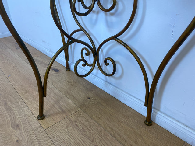 WMK # Einzelstück! Elegante und gut erhaltener handgefertigte Konsole aus kunstvollem Metallgestell in gold mit Glasauflage # Tischkonsole Metallkonsole Ablage Tisch Beistelltisch Flurkommode Vintage