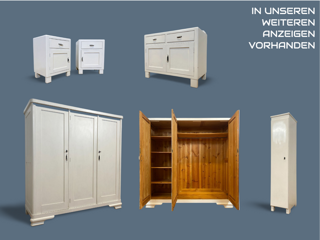 WMK I Schöner weißer 1930er Jahre Art Deco Kleiderschrank aus vollem Holz mit hübschen Originalgriffen I Schrank Schlafzimmerschrank Wäscheschrank Dielenschrank Bauernschrank Jugendstil Antik Vintage