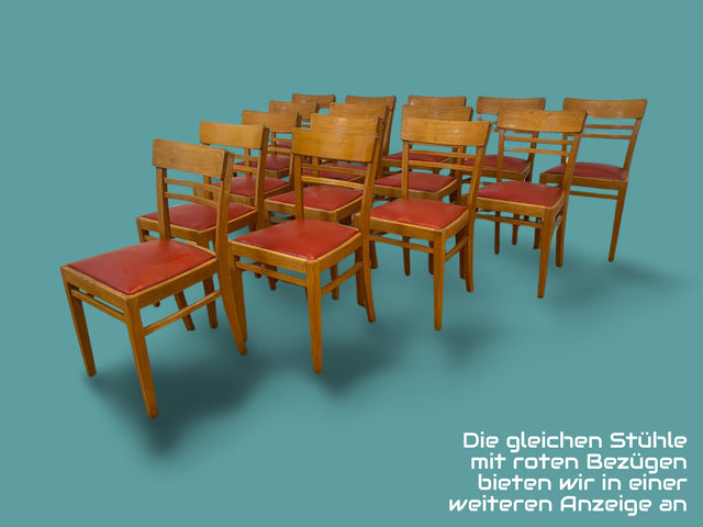 WMK I 1/3 Klassischer 50er Jahre Küchenstuhl aus hellem Buchenholz mit grünem Kunstlederbezug I Stuhl Holzstuhl Schulstuhl Esszimmerstuhl Mid-Century Vintage 60er Berlin Köln Hamburg I Versand möglich