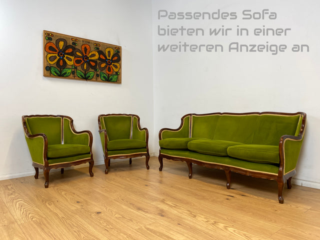 WMK 1/2 Wunderschöner, sehr bequemer und gut erhaltener Vintage Sessel im Stile des Barock in grandiosem Grün # Salonsessel Stuhl Lesesessel Sitzgarnitur Salonmöbel Chippendale Stilmöbel # Stückpreis