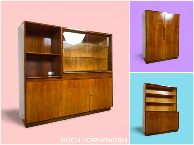 WMK Hochwertiger und gut erhaltener tschechischer 50er Jahre Wohnzimmerschrank aus vollem Holz mit Vitrine und Regalfach # Schrank Vitrinenschrank Sideboard Geschirrschrank Mid-Century Vintage 60er