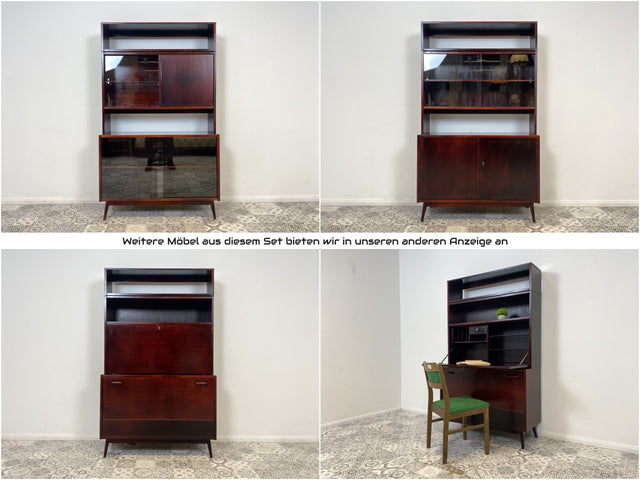 WMK Besonders schöner & gut erhaltener Mid-Century Vitrinenschrank mit Glasschiebetüren & Schubladen, Vollholz, 1961 # Vitrine Highboard Bücherschrank Bücherregal Sideboard Kommode Vintage 50er 60er