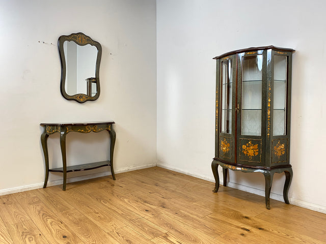WMK I Hochwertige italienische Stilmöbel Vitrine im antiken Stil mit ovalen Gläsern & Intarsien I Vitrinenschrank Glasvitrine Sammlervitrine Geschirrschrank Barock Rokoko Louis XV Vintage Berlin Jena