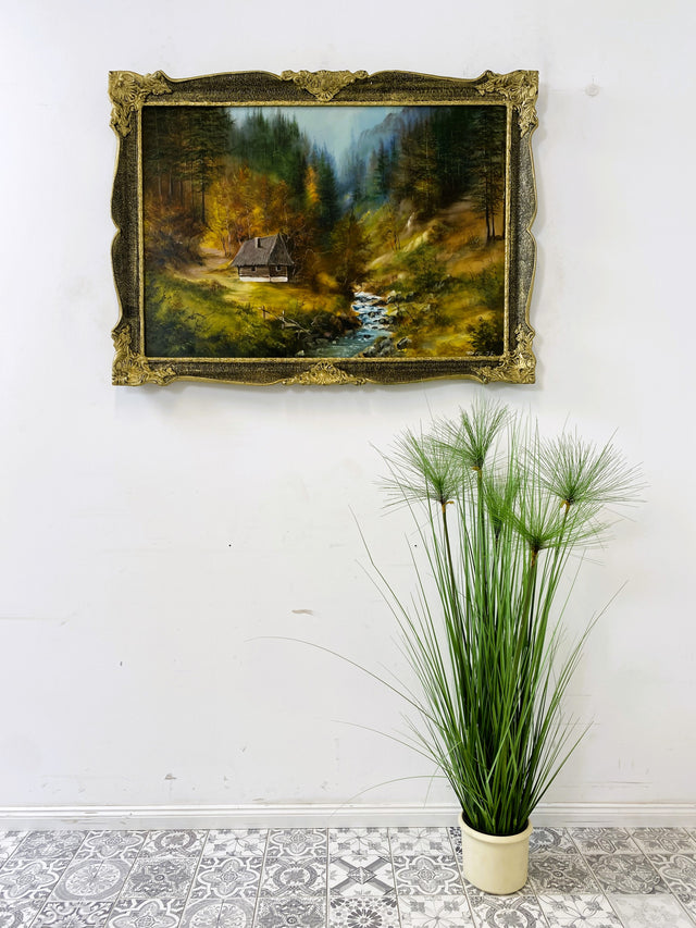 WMK Friendly &amp; very well painted oil on canvas landscape painting, 111x80cm, signed with PR98, in well-preserved stucco frame in gold # Painting Picture Wall Painting Oil Painting Gold Frame Vintage