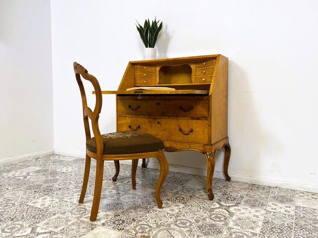 WMK Besonders schöner & gut erhaltener Mid-Century Sekretär aus vollem Holz mit hübschen Messinggriffen # Schreibschrank Schreibtisch Kommode Schubladenkommode Wäschekommode Vintage Chippendale Lady