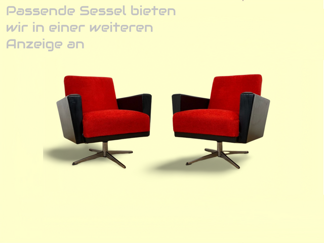 WMK Retro Pur! Gut erhaltenes Mid-Century Schlafsofa mit knallrotem flauschigem Originalbezug & Kunstleder Lehnen # Couch Klappsofa Schlafcouch Sofa Sitzgarnitur 3-Sitzer Vintage Space Age 70er 60er