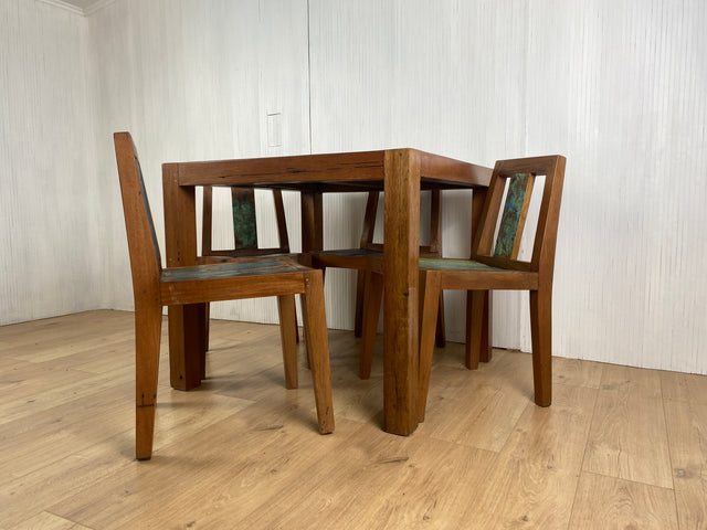 Boatwood by WMK # Sehr schöner & robuster Esstisch (90x90cm) aus altem Bootsholz, ein handgefertigtes Unikat aus massivem Teakholz # Tisch Esszimmertisch Holztisch Küchentisch Gastro Dinning Table