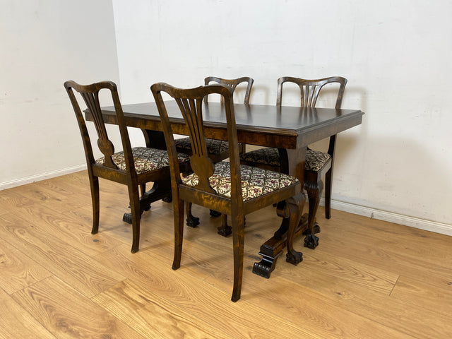 WMK Hochwertiger und gut erhaltener gustavianischer Esstisch, Vollholz in Birkenwurzel , Schweden um 1940, ausziehbar # Tisch Esszimmertisch Küchentisch Dining Table Esszimmer Jugenstil Antik Vintage