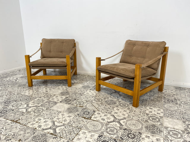 WMK 1/2 Stilvoller, gemütlicher & gut erhaltener Vintage Sessel im Safari Stil mit hochwertigem Stoffbezug # Clubsessel Lesesessel Relaxsessel Sitzgarnitur Mid-Century Skandinavisches Design Retro