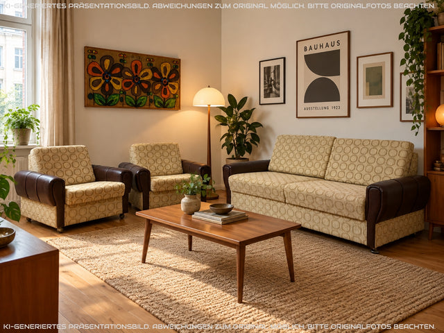 Retro pur! Gemütliche 70er Jahre Couch mit Schlaffunktion mit hellem Originalbezug I Sofa Couch Schlafsofa Schlafcouch Klappcouch Daybed Sitzgarnitur Vintage Space Age 60er I
