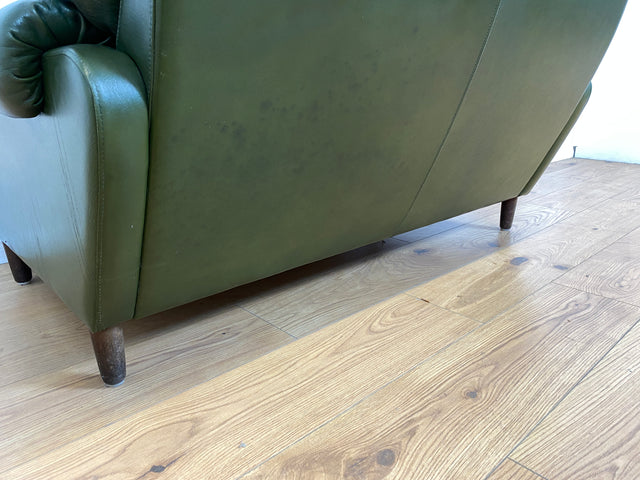 WMK # Stilvolles & äußerst bequemes skandinavisches Ledersofa mit gestepptem Echtleder Bezug in grün mit charaktervoller Alterspatina # 2er Sofa Couch Ledercouch 2-Sitzer Chesterfield Leder Vintage