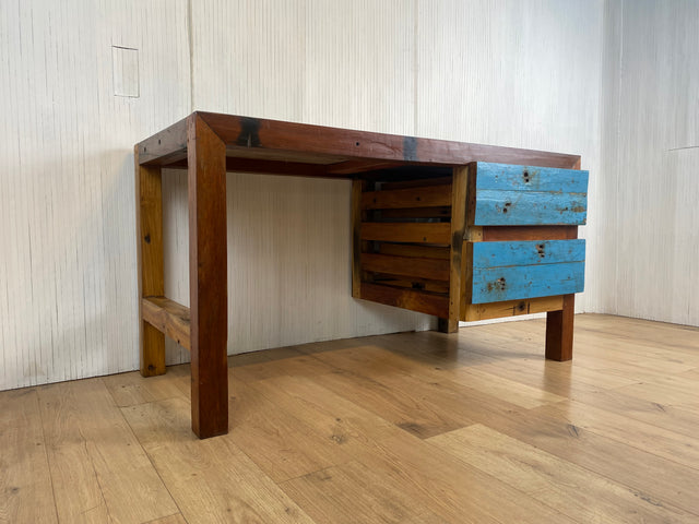 Boatwood by WMK # Sehr schöner & robuster Schreibtisch aus altem Bootsholz, ein handgefertigtes Unikat aus massivem Teakholz # Arbeitstisch Desk Sekretär Bürotisch Arbeitsplatz Computertisch Loft