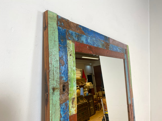 Boatwood by WMK I 100x195cm großer Spiegel I handgefertigtes Unikat aus altem Bootsholz in Originalfarben I bunter Wandspiegel Standspiegel Ganzkörperspiegel Flurspiegel Garderobe Berlin Köln Hannover