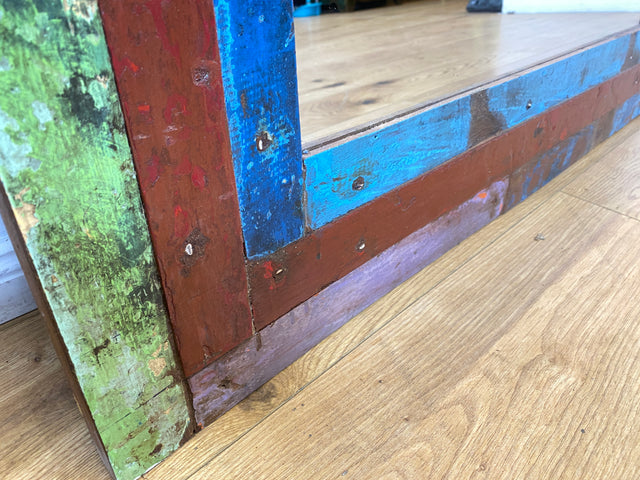 Boatwood by WMK I 100x195cm großer Spiegel I handgefertigtes Unikat aus altem Bootsholz in Originalfarben I bunter Wandspiegel Standspiegel Ganzkörperspiegel Flurspiegel Garderobe Berlin Köln Hannover