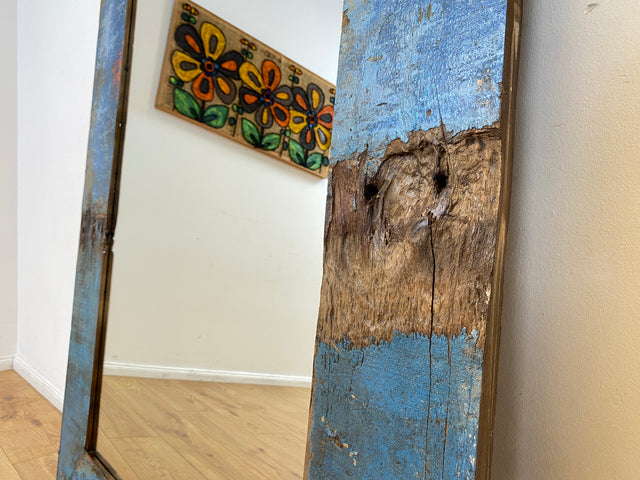 Boatwood by WMK I Meeresblauer 100x200cm großer Spiegel I handgefertigtes Unikat aus altem Bootsholz in Originalfarbe I Wandspiegel Standspiegel Ganzkörperspiegel Flurspiegel Garderobe Berlin Hof Ulm