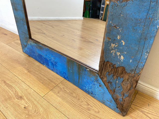 Boatwood by WMK I Meeresblauer 100x200cm großer Spiegel I handgefertigtes Unikat aus altem Bootsholz in Originalfarbe I Wandspiegel Standspiegel Ganzkörperspiegel Flurspiegel Garderobe Berlin Hof Ulm