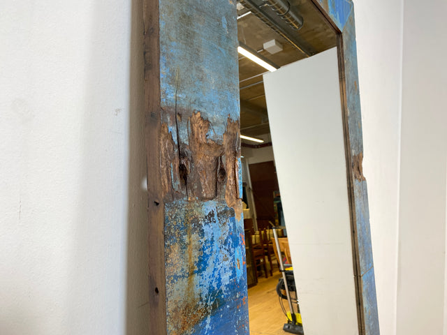 Boatwood by WMK I Meeresblauer 100x200cm großer Spiegel I handgefertigtes Unikat aus altem Bootsholz in Originalfarbe I Wandspiegel Standspiegel Ganzkörperspiegel Flurspiegel Garderobe Berlin Hof Ulm