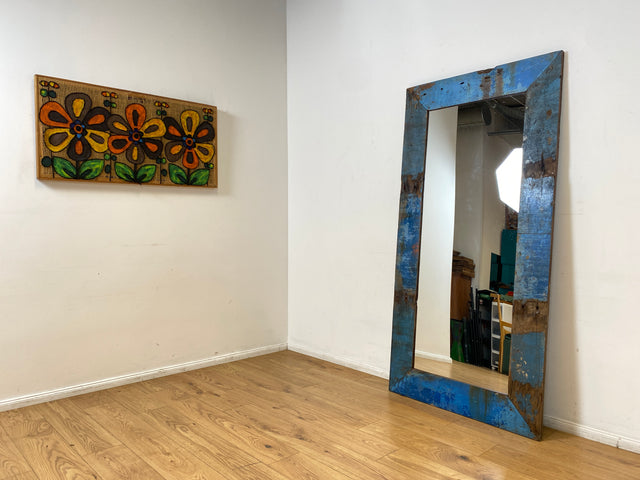 Boatwood by WMK I Meeresblauer 100x200cm großer Spiegel I handgefertigtes Unikat aus altem Bootsholz in Originalfarbe I Wandspiegel Standspiegel Ganzkörperspiegel Flurspiegel Garderobe Berlin Hof Ulm