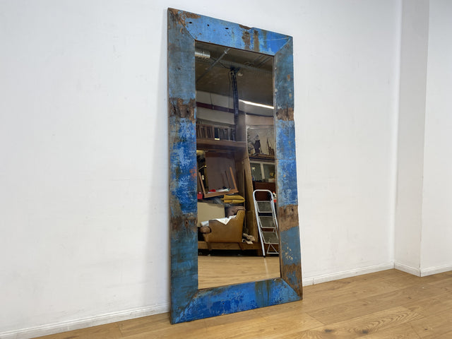 Boatwood by WMK I Meeresblauer 100x200cm großer Spiegel I handgefertigtes Unikat aus altem Bootsholz in Originalfarbe I Wandspiegel Standspiegel Ganzkörperspiegel Flurspiegel Garderobe Berlin Hof Ulm