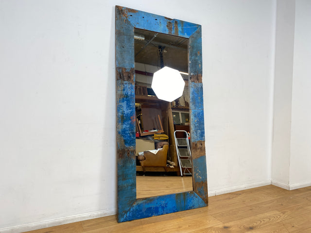 Boatwood by WMK I Meeresblauer 100x200cm großer Spiegel I handgefertigtes Unikat aus altem Bootsholz in Originalfarbe I Wandspiegel Standspiegel Ganzkörperspiegel Flurspiegel Garderobe Berlin Hof Ulm