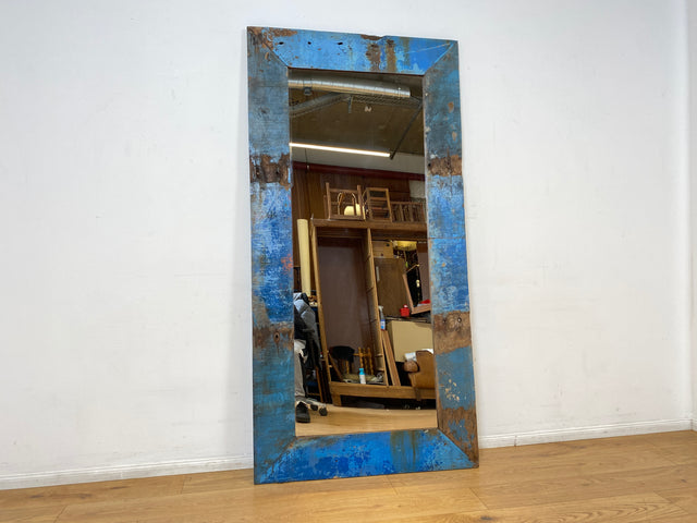Boatwood by WMK I Meeresblauer 100x200cm großer Spiegel I handgefertigtes Unikat aus altem Bootsholz in Originalfarbe I Wandspiegel Standspiegel Ganzkörperspiegel Flurspiegel Garderobe Berlin Hof Ulm