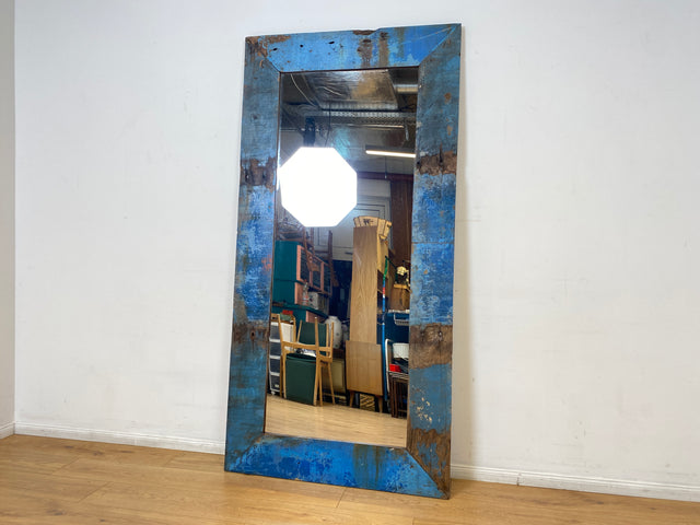 Boatwood by WMK I Meeresblauer 100x200cm großer Spiegel I handgefertigtes Unikat aus altem Bootsholz in Originalfarbe I Wandspiegel Standspiegel Ganzkörperspiegel Flurspiegel Garderobe Berlin Hof Ulm