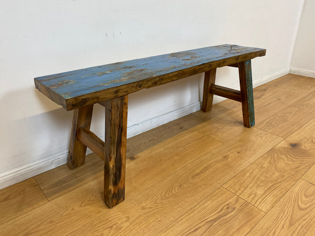 Boatwood by WMK I Robuste 120cm lange Bank aus altem Bootsholz I handgefertigtes Unikat I Teakholz massiv in Originalfarbe # Holzbank Gartenbank Bench Küchenbank Sitz Gartenmöbel Balkonmöbel Treibholz