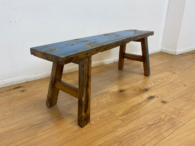 Boatwood by WMK I Robuste 120cm lange Bank aus altem Bootsholz I handgefertigtes Unikat I Teakholz massiv in Originalfarbe # Holzbank Gartenbank Bench Küchenbank Sitz Gartenmöbel Balkonmöbel Treibholz