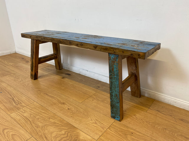 Boatwood by WMK I Robuste 120cm lange Bank aus altem Bootsholz I handgefertigtes Unikat I Teakholz massiv in Originalfarbe # Holzbank Gartenbank Bench Küchenbank Sitz Gartenmöbel Balkonmöbel Treibholz