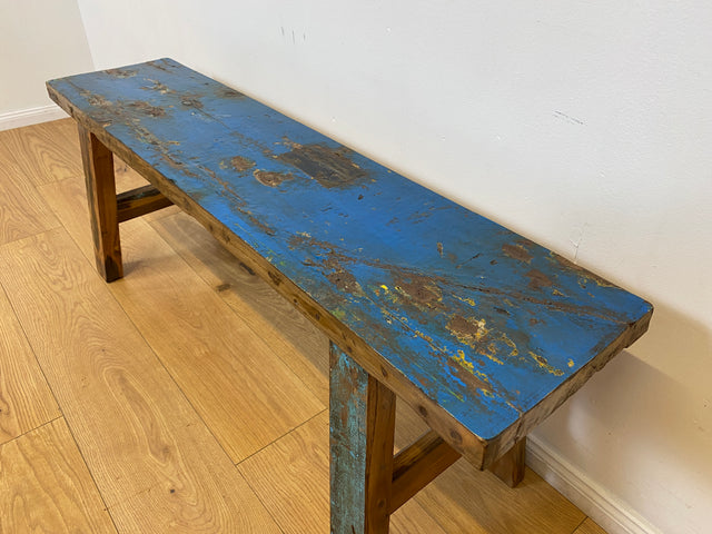 Boatwood by WMK I Robuste 120cm lange Bank aus altem Bootsholz I handgefertigtes Unikat I Teakholz massiv in Originalfarbe # Holzbank Gartenbank Bench Küchenbank Sitz Gartenmöbel Balkonmöbel Treibholz