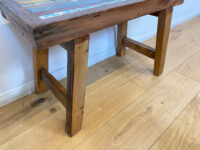 Boatwood by WMK I Bunte 75cm lange Bank aus altem Bootsholz I handgefertigtes Unikat I Patchwork aus Teakholz massiv # Holzbank Gartenbank Bench Küchenbank Sitz Gartenmöbel Balkonmöbel Treibholz Sylt