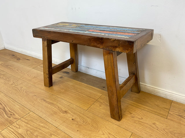 Boatwood by WMK I Bunte 75cm lange Bank aus altem Bootsholz I handgefertigtes Unikat I Patchwork aus Teakholz massiv # Holzbank Gartenbank Bench Küchenbank Sitz Gartenmöbel Balkonmöbel Treibholz Sylt