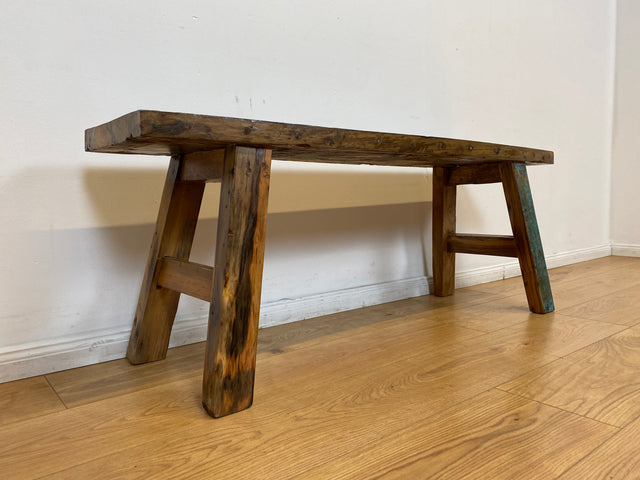 Boatwood by WMK I Robuste 120cm lange Bank aus altem Bootsholz I handgefertigtes Unikat I Teakholz massiv in Originalfarbe # Holzbank Gartenbank Bench Küchenbank Sitz Gartenmöbel Balkonmöbel Treibholz
