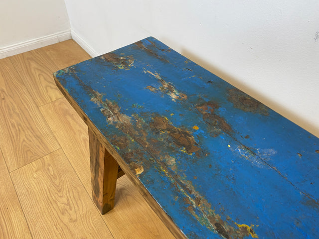 Boatwood by WMK I Robuste 120cm lange Bank aus altem Bootsholz I handgefertigtes Unikat I Teakholz massiv in Originalfarbe # Holzbank Gartenbank Bench Küchenbank Sitz Gartenmöbel Balkonmöbel Treibholz