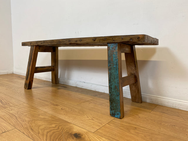 Boatwood by WMK I Robuste 120cm lange Bank aus altem Bootsholz I handgefertigtes Unikat I Teakholz massiv in Originalfarbe # Holzbank Gartenbank Bench Küchenbank Sitz Gartenmöbel Balkonmöbel Treibholz