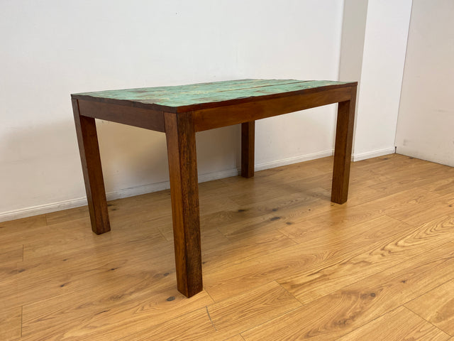 Boatwood by WMK I Einzigartiger 140x90cm großer grüner Esstisch aus altem Bootsholz I ein handmade Unikat aus massivem Teakholz I Tisch Küchentisch Gartentisch Holztisch Dining Table Berlin Bonn Jena