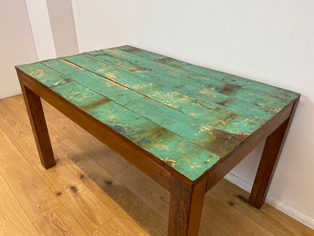 Boatwood by WMK I Einzigartiger 140x90cm großer grüner Esstisch aus altem Bootsholz I ein handmade Unikat aus massivem Teakholz I Tisch Küchentisch Gartentisch Holztisch Dining Table Berlin Bonn Jena