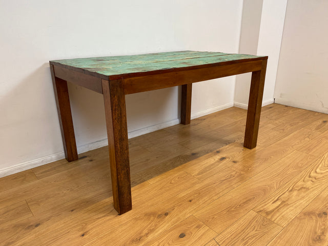 Boatwood by WMK I Einzigartiger 140x90cm großer grüner Esstisch aus altem Bootsholz I ein handmade Unikat aus massivem Teakholz I Tisch Küchentisch Gartentisch Holztisch Dining Table Berlin Bonn Jena