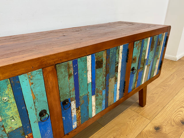 Boatwood by WMK # Detailreiches 150cm langes Sideboard aus altem Bootsholz, ein handgefertigtes Unikat aus massivem Teakholz # Kommode Lowboard TV-Lowboard TV-Board TV-Bank Anrichte Bootsmöbel Berlin