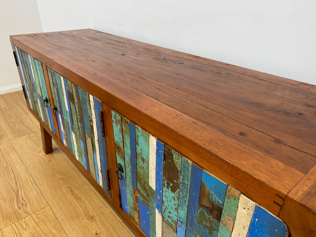 Boatwood by WMK # Detailreiches 150cm langes Sideboard aus altem Bootsholz, ein handgefertigtes Unikat aus massivem Teakholz # Kommode Lowboard TV-Lowboard TV-Board TV-Bank Anrichte Bootsmöbel Berlin